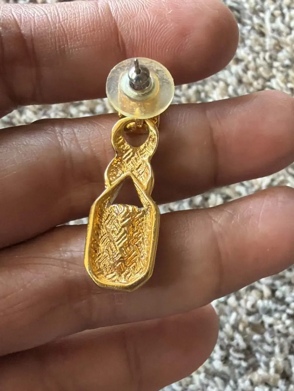 Gold-Tone Drop Earrings with Black Rectangular Stone and Clear Crystal Pave Acce